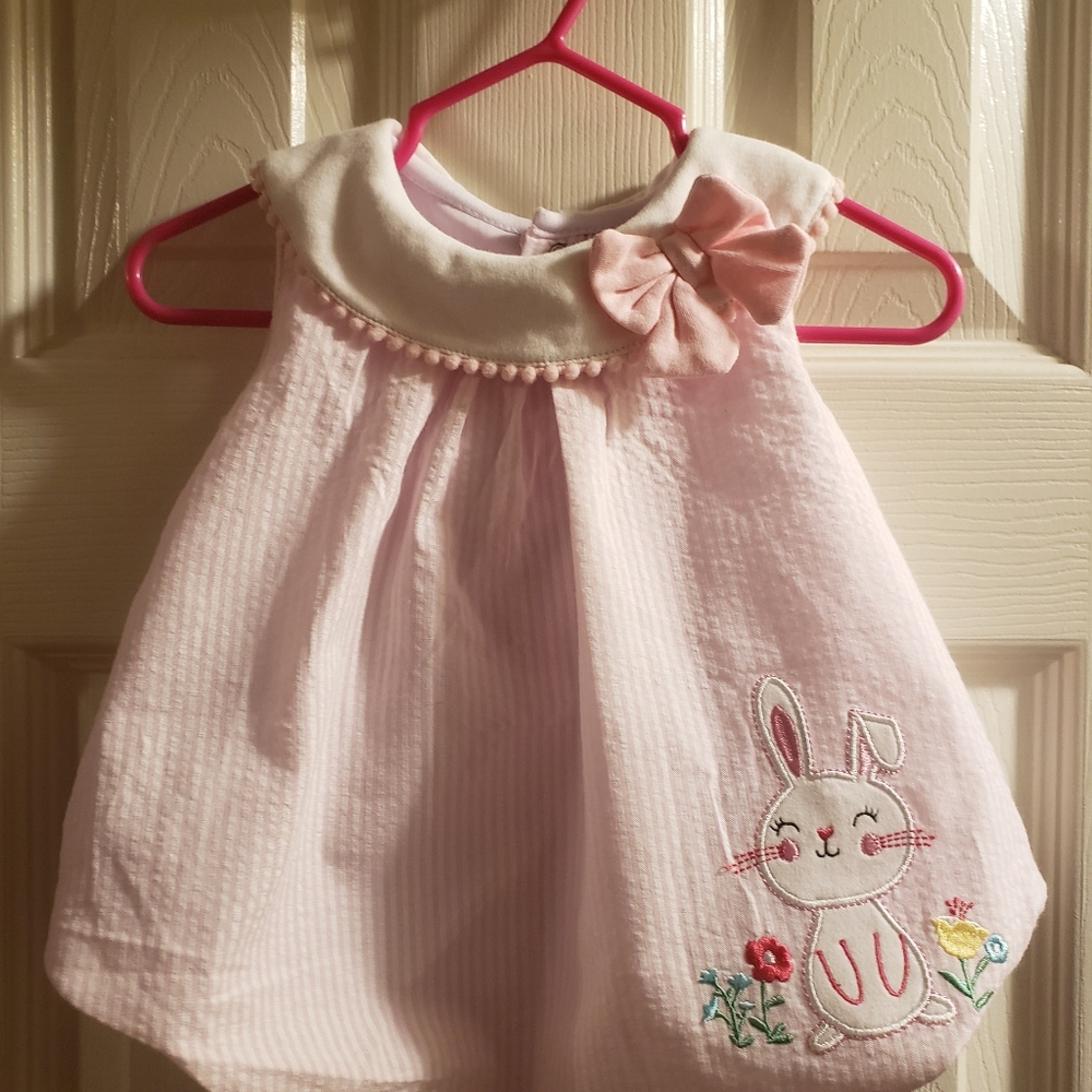 Baby Essentials, size 6 months, pink and white romper.